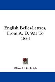 Cover of: English Belles-Lettres, From A. D. 901 To 1834