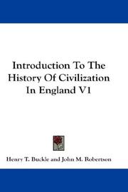 Cover of: Introduction To The History Of Civilization In England V1