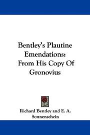 Cover of: Bentley's Plautine Emendations by Richard Bentley, E. A. Sonnenschein