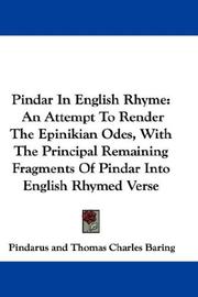 Cover of: Pindar In English Rhyme by Pindar, Thomas Charles Baring