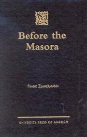 Before the Masora by Frank Zimmerman