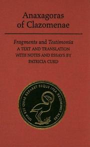 Cover of: Anaxagoras of Clazomenae: Fragments and Testimonia (Phoenix Presocractic Series)