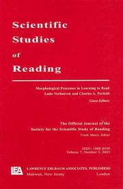 Cover of: Morphological Processes in Learning To Read: A Special Issue of scientific Studies of Reading (Scientific Studies of Reading, Vol. 7 Number 3)