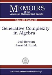 Cover of: Generative Complexity In Algebra (Memoirs of the American Mathematical Society)
