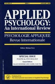 Cover of: Political Psychology: A Special Issue of the Journal Applied Psychology: An International Review (Applied Psychology, Vol 47, Issue 1, January 1998)