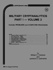 Cover of: Military Cryptanalytics, Part I, Volume 2