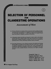 Cover of: Selection of Personnel for Clandestine Operations: Assessment of Men (Intelligence Series , No 9)