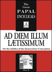 Cover of: Encyclical: Ad Diem Illum Laetissimum; On the Jubilee of the Immaculate Conception