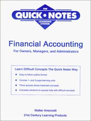 Cover of: Financial Accounting for Owners, Managers, and Administrators (The Quick Notes Learning System)