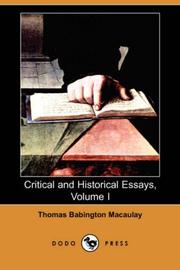 Cover of: Critical and Historical Essays, Volume I (Dodo Press)