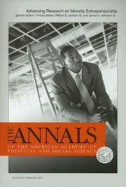 Cover of: Advancing Research on Minority Entrepreneurship (The ANNALS of the American Academy of Political and Social Science Series)
