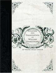 Cover of: Citation and Examination of William Shakspeare  (Large Print Edition) by Walter Savage Landor