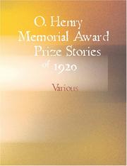Cover of: O. Henry Memorial Award Prize Stories of 1920 (Large Print Edition) | Various