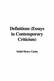 Cover of: Definitions Essays in Contemporary Criticism