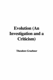 Cover of: Evolution (An Investigation and a Criticism)