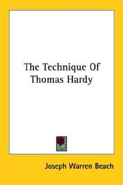 Cover of: The Technique Of Thomas Hardy by Joseph Warren Beach