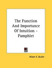 Cover of: The Function And Importance Of Intuition - Pamphlet