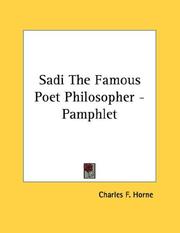 Cover of: Sadi The Famous Poet Philosopher - Pamphlet
