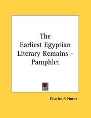 Cover of: The Earliest Egyptian Literary Remains - Pamphlet