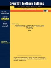Cover of: Outlines & Highlights for Adolescence: Continuity, Change, and Diversity by Cobb, ISBN: 0073194727