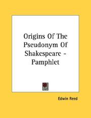 Cover of: Origins Of The Pseudonym Of Shakespeare - Pamphlet by Edwin Reed