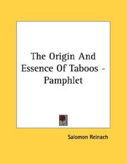 Cover of: The Origin And Essence Of Taboos - Pamphlet