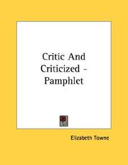 Cover of: Critic And Criticized - Pamphlet