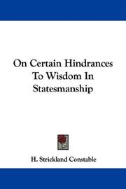 Cover of: On Certain Hindrances To Wisdom In Statesmanship