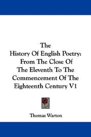 Cover of: The History Of English Poetry by Warton, Thomas, Warton, Thomas