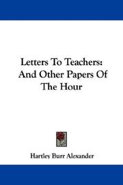 Cover of: Letters To Teachers by Hartley Burr Alexander, Hartley Burr Alexander