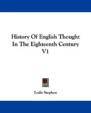 Cover of: History Of English Thought In The Eighteenth Century: V1