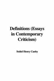 Cover of: Definitions (Essays in Contemporary Criticism) by Henry Seidel Canby