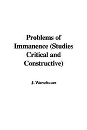 Cover of: Problems of Immanence (Studies Critical and Constructive)