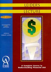 Cover of: Leider's Lecture: A Complete Course in Understanding Financial Aid 1999/2000 (18th Edition)