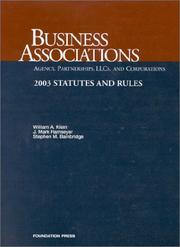 Cover of: Business Associations, 2003 Statutes and Rules (Statutory Supplement)