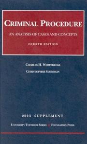 Cover of: 2003 Supplement to Criminal Procedure by Christopher Slobogin, Charles H. Whitebread, Christopher Slobogin