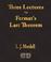 Cover of: Three Lectures On Fermat's Last Theorem