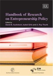 Cover of: Handbook of Research on Entrepreneurship Policy (Elgar Original Reference)