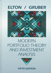 Modern portfolio theory and investment analysis by Edwin J. Elton, Martin Gruber