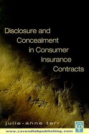 Cover of: Disclosure And Concealment In Consumer Insurance Contracts