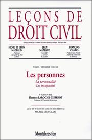 Cover of: Leçons de droit civil, tome 1, 2e partie, 8e édition. Les personnes. La personnalité. Les incapacités