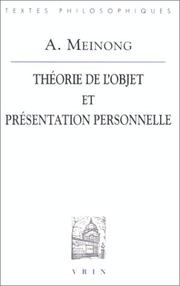 Cover of: La théorie de l'objet  by A. Meinong