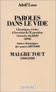 Cover of: Paroles dans le vide - Malgré tout by Adolf Loos