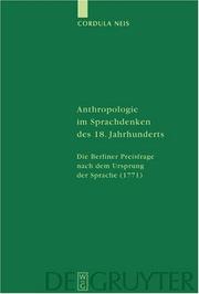 Cover of: Anthropologie Im Sprachdenken Des 18. Jahrhunderts by Cordula Neis