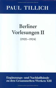 Cover of: Berliner Vorlesungen II (1920-1924) by Paul Tillich