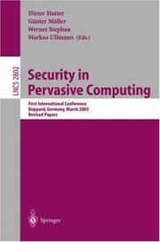 Cover of: Security in Pervasive Computing by Dieter Hutter, Günter Müller, Werner Stephan