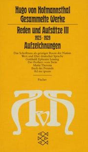 Cover of: Gesammelte Werke, 10 Bde., Tb., 10, Reden und Aufsätze III. (19225 - 1929). Aufzeichnungen. by Hugo von Hofmannsthal, Bernd Schoeller, Rudolf Hirsch