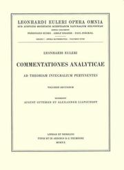 Cover of: Commentationes analyticae ad theoriam integralium ellipticorum pertinentes 1st part