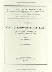 Cover of: Commentationes analyticae ad theoriam integralium ellipticorum pertinentes 2nd part