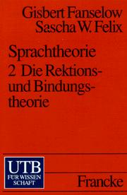 Cover of: Sprachtheorie II. Die Rektions- und Bindungstheorie.